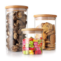 hot sell round type high borosilicate storage empty jars with bamboo lids BJ-142A